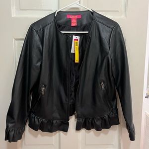 NWT Faux Leather Ruffle Sleeved Jacket